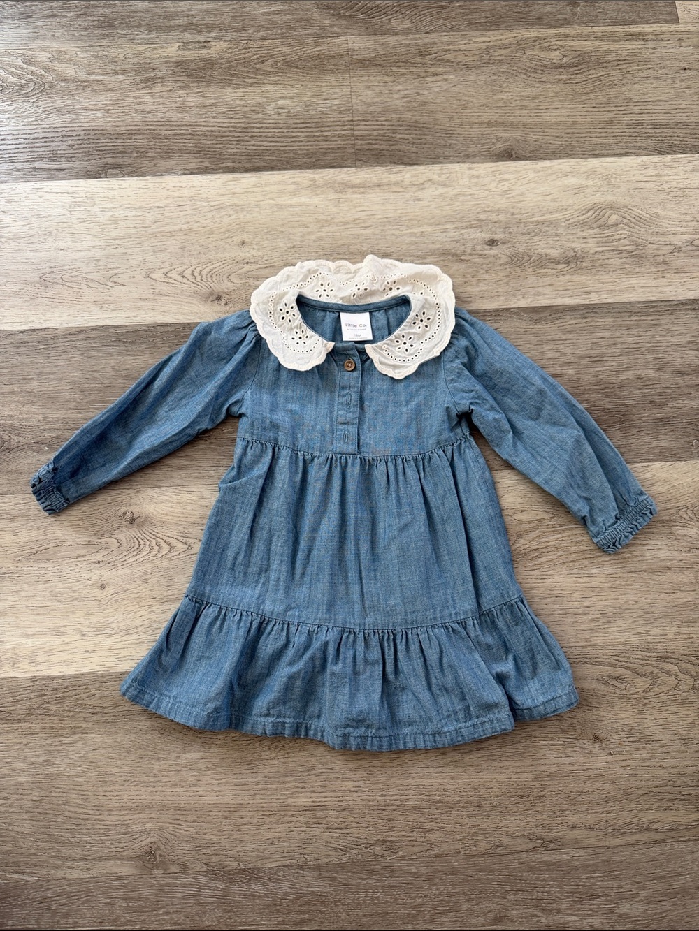 Little Co by Lauren Conrad Girls' Denim-Look Dress with White Eyelet Collar